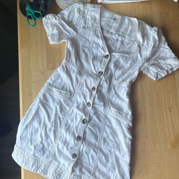Anthropologie Pilcro White Denim Button-Up Dress 2P - Picture 2 of 5